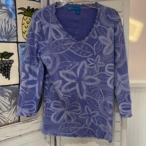 Fresh Produce Blue/Purple 3/4 Sleeve Cotton Shirt Size Small